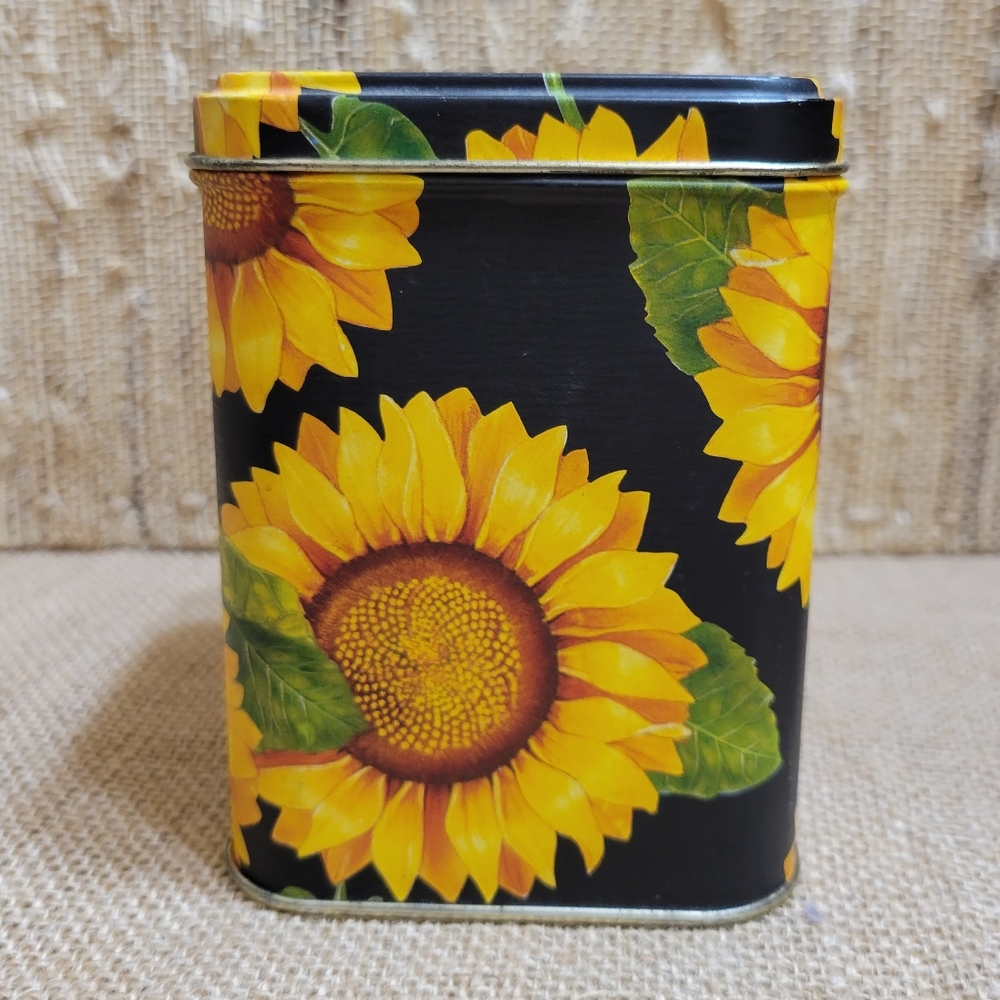 Made in Italy Vibrant Sunflower Print on Black Background Tin